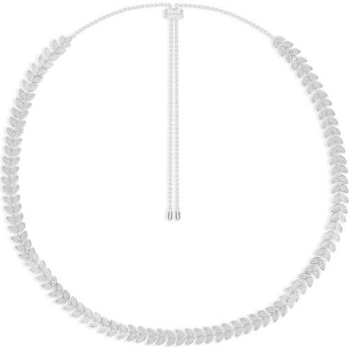 SLJELY High Quality Luxury 925 Sterling Silver Palm Leaves Adjustable Necklace Micro Cubic Zirconia Stones Women Fine Jewelry