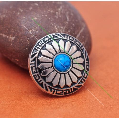 10X Silver Sun Flower Carved Blue Turquoise Leathercraft Craft Hair Accessories Coat Sewing Shank Button Concho Connector