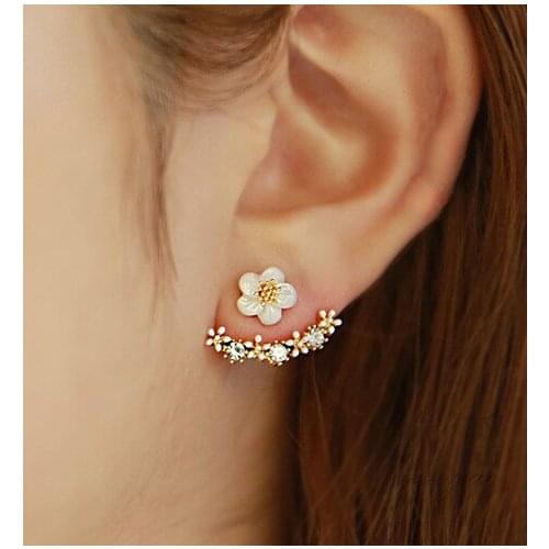 2017 fashion jewelry Flower stud earring paved zircon 3 color rose gold-color vintage earring engagement Mujer