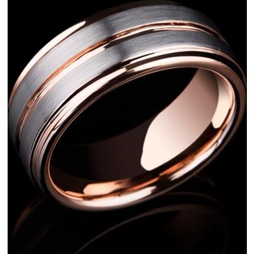 2019 New Arrival Casual 8mm Width Tungsten Engagement Rings for Woman Man Rose Gold Plating Inside Brushed Finished Outside 7-11