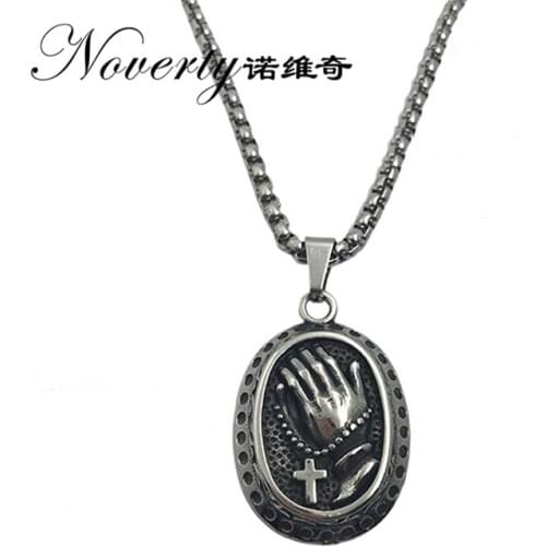 2019 Vintage Fashion Punk Men Oval Hand with Cross Titanium Pendant Necklace Hip-hop Rock Cool Style Gifts ZMXL034