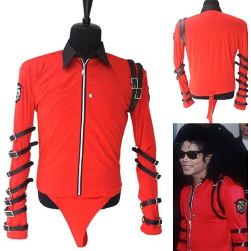 4XL Classic Michael Jackson BAD Novelty RED BODYSUIT (PRO SERIES) Cool for Performance Leotard Shows England Military US Style