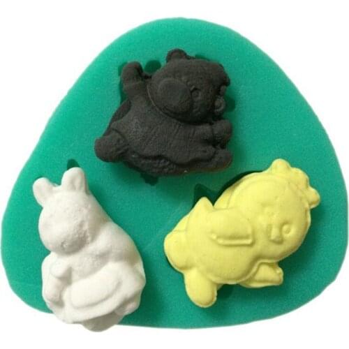 Free Shipping three rabbit Silicone Fondant baking Paste Mold DIY Cake Decorating Polymer Clay Resin Candy DIY Super Sculpey