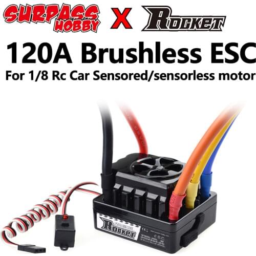 Surpass Hobby Rocket 120A Brushless Motor ESC Sensorless Electric Speed Controller 6V 8.4V /3A BEC for 1/8 RC Monster Buggy