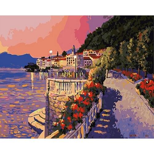 Frameless picture oil painting by numbers wall decor diy painting on canvas for home decor 4050 lakeside sunset