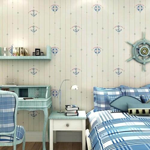 Children Room Wall Paper For Kids Bedroom Walls Mediterranean Style Sail Boat Wallpaper Roll Non Woven Boy Room Wallpapers 3d