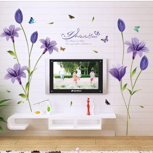 DIY 3D Purple Romantic Flower Home Decoration Wall Stickers Bathroom Sticker Wall Decals Decal Vintage Poster Wallpaper