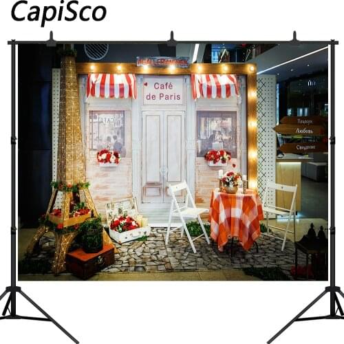 Capisco Cafe De Paris Retro Store Eiffel Tower Photography Backdrop Custom Photo Studio Backgrounds for Wedding Photo Shoot