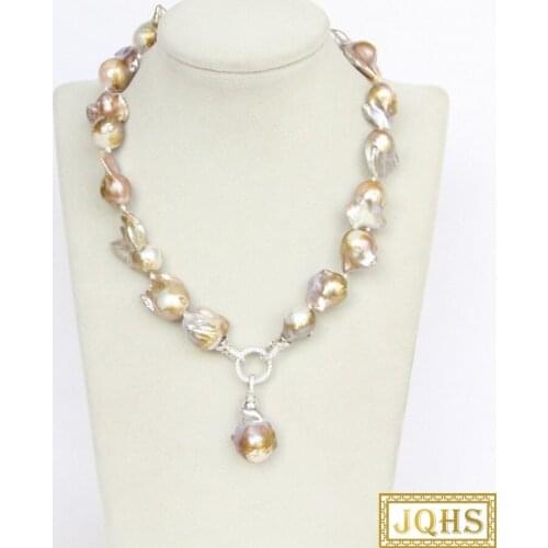 JQHS luster 17" 30mm purple Reborn keshi pearls beads Strand necklace clasp j11070