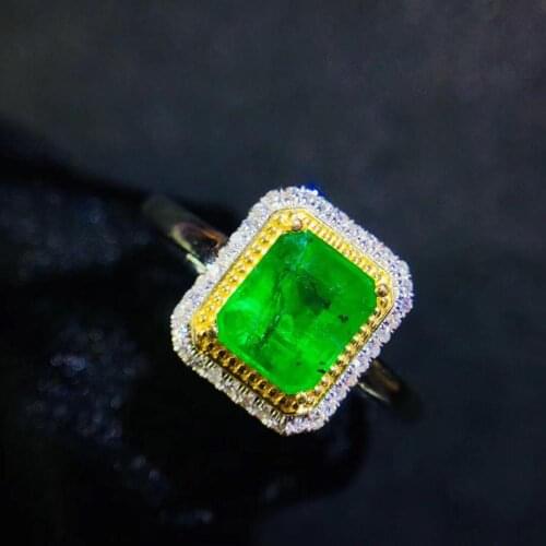 T707 Emerald Ring 1.5ct Pure 18 K Gold Jewelry Nature Emerald Gemstone Diamond Female Rings for women Fine Ring