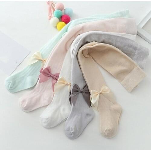 Baby Girl Tights Footies Newborn Pantyhose Children Clothes Solid Color Bow Kids Pantyhose Girl Tights
