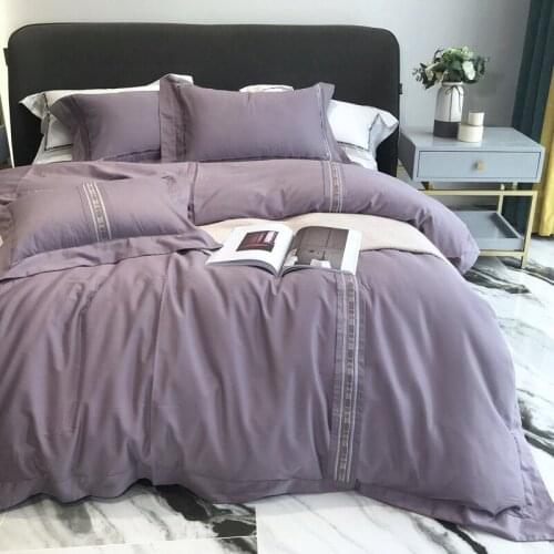 Bedding Set 80 Pieces of Pure Cotton Household Duvet Cover Sheet 4 Pieces of Light Luxury Style Simple Solid Color Double Bed