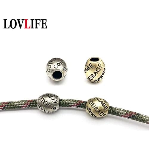 Brass Courage Barrel Beads DIY Bracelets Accessories Retro Keychain Pendant Jewelry Outdoor EDC Umbrella Rope Hangings Paracord