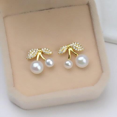 MADALENA SARARA AAA 7-8mm Freshwater Pearl Sterling Silver S925 Cherry Love Earrings 1