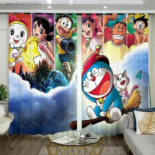 Cartoon Doraemon Blackout Curtains for Children Living Room Bedroom Cute Kids Japan Anime Window Drapes for Boys Girls Gift