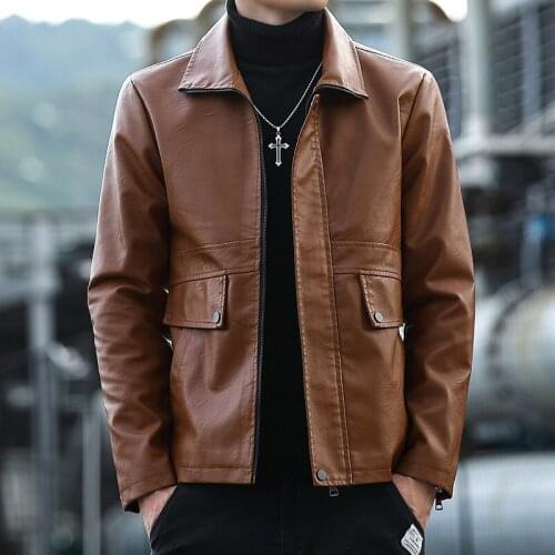 2022 Mens Single-Layer PU Leather Jacket Youth Autumn Casual Lapel Handsome Motorcycle Leather Jacket