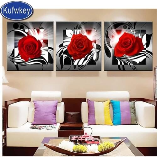 2021 New Cross Stitch Crafts diy Diamond Mosaic 3d Diamond Painting Rose 3pcs/set Square Embroidery Rectangle Scroll Home Decor