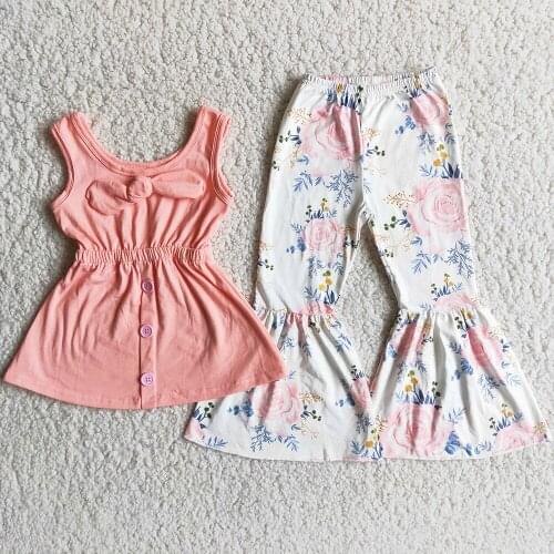 New Design Kids Designer Clothes Girls Bell Bottom Outfits Flower Print Boutique Kids Clothing Toddler Baby Girls Clothing Sets