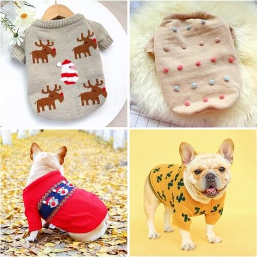 Autumn And Winter French Bulldog Sweater Knitted Clothes for Dogs Soft Puppy Pullover Pet Costumes for Christmas New Year Gift