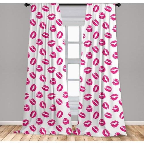 Kiss Curtain Vibrant Colored Lipstick Kiss Print Smooch Abstract Hot Pink Grungy Look Feminine Window Treatment Living Room