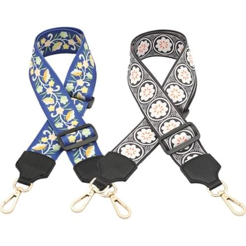 Ethnic Style Adjustable Shoulder Straps Canvas Flower Wide Shoulder Bag Accessories for Women Replacement Bag Strap You