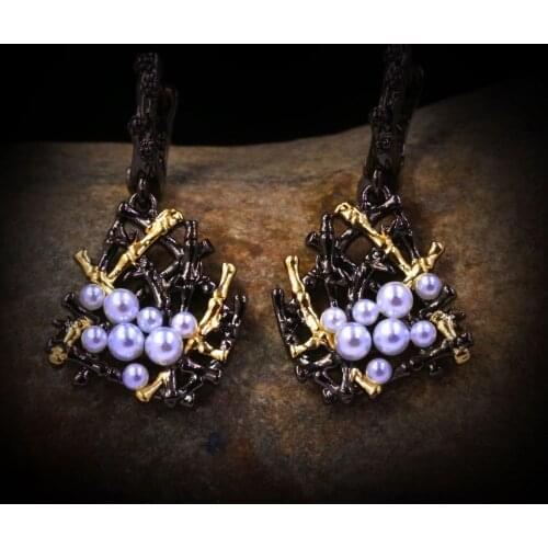 Luxury 925 Silver Vintage Baroque Freshwater Pearl Earrings Geometric Irregular Ladies Earrings Jewelry Black Pearl Earrings