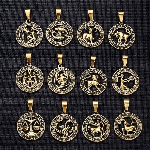 100% Stainless Steel Zodiac Charm For Jewelry Making Metal Twelve Constellations Charm Wholesale 12pcs/lot