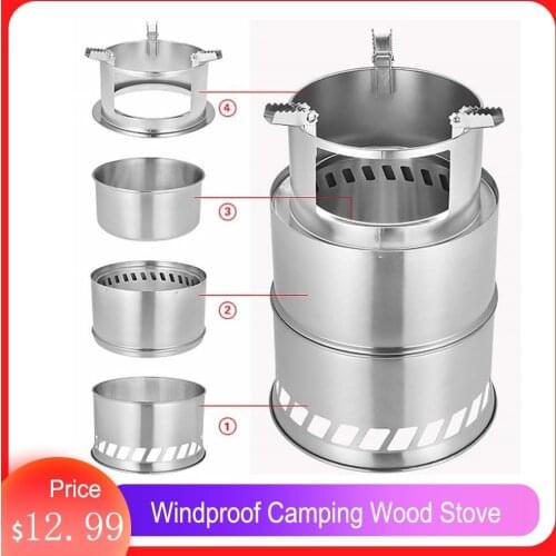 Camping Stove Windproof Wood Stove AT6319/AT6318 Detachable Wood Foldable Camping Stove Outdoor Furnace Picnic BBQ Cooking Stove