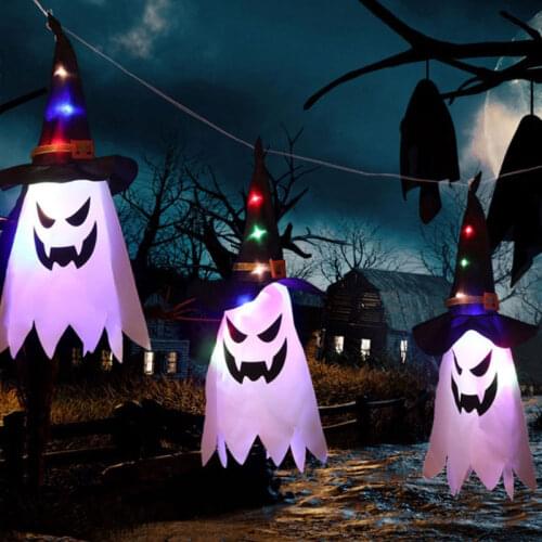 LED Lights Witch Hats Halloween Costume Cosplay Props Garden Tree Hanging Ornament Halloween Home Decoration Accessories