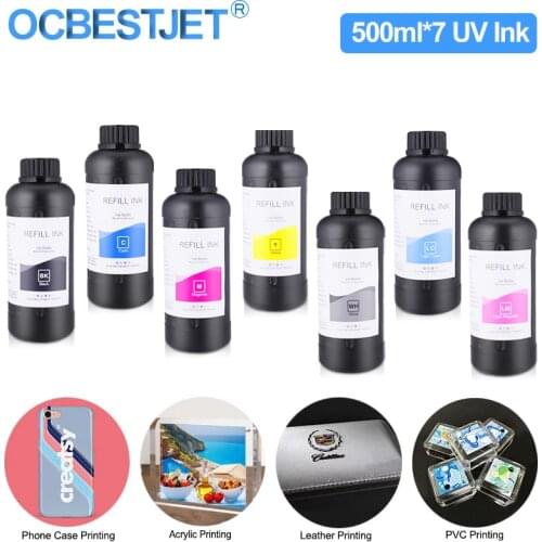 7x500ml LED UV Ink For Epson 1390 1400 1410 R280 R290 R330 L800 L805 L1800 XP600 TX800 For DX4 DX5 DX6 DX7 Printhead UV Printer