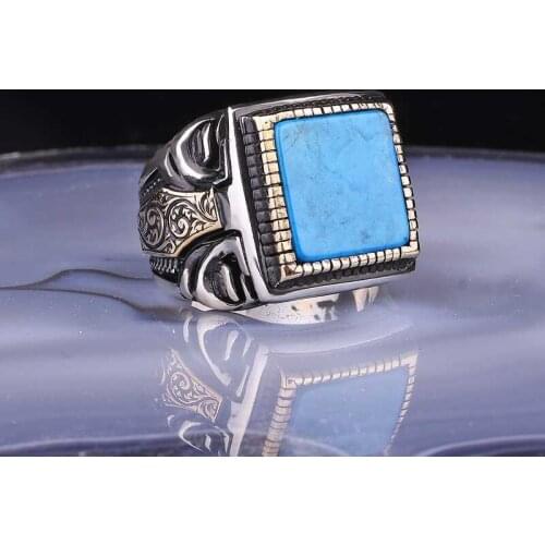 Tevuli 925 Sterling Silver Square Turquoise Stone Men 'S Ring