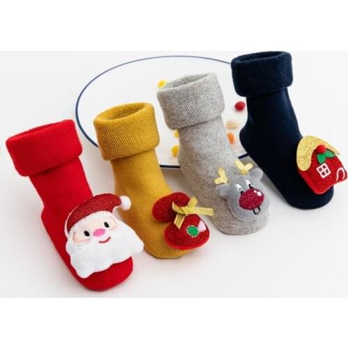 Thicken Baby Socks Christmas Childrens Socks Cute Cartoon Doll Terry Socks Flip Socks Baby Christmas Clothing Accessories