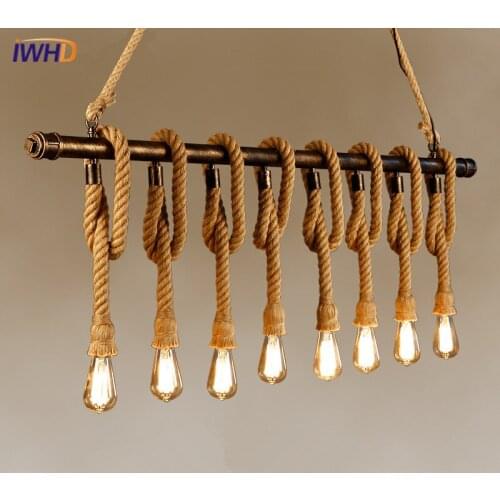 Hemp Rope Industrial Vintage Pendant Lights Loft Iron Water Pipe Pendant Lamp Hanglamp Fixtures Home Lighting Lamparas Colgantes