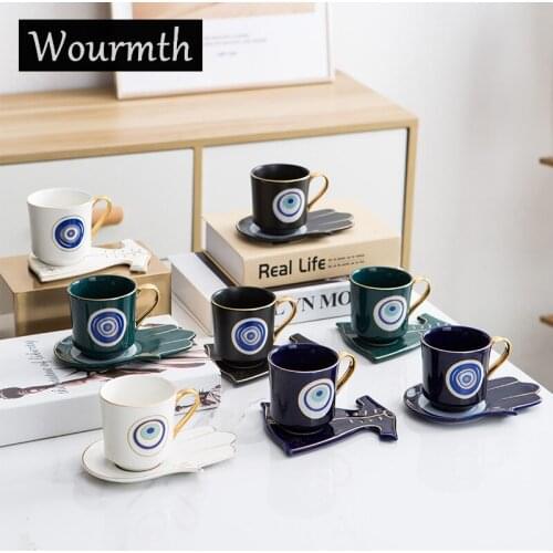 Wourmth Creative Eye Design Coffee Cup and Saucer Set Light luxury Couple Cups Chinese cheongsam Red Tea Cup Porcelain Gifts