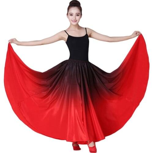 Women Spanish Flamenco Skirt Dance Practice Long Big Swing Skirt Gradient Color Performance Gypsy Skirt Lady Belly Skirt Dress