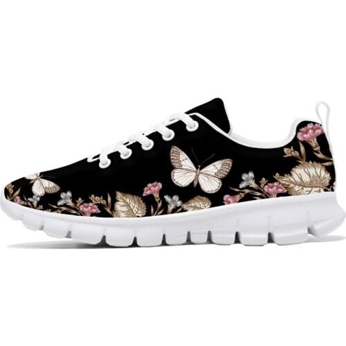 2019 New Style Unique Butterfly Print Womens Sneakers Lightweight Jogging Shoes Woman Casual Shoes Lady Lace Up Flats Custom