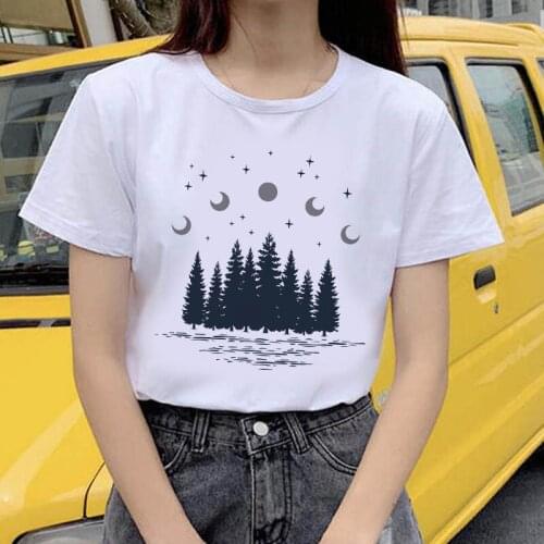 Woman mountain Tree Printed Harajuku Summer Tshirts Casual Round Neck Short Slee Top Tee Shirt Drop Ship