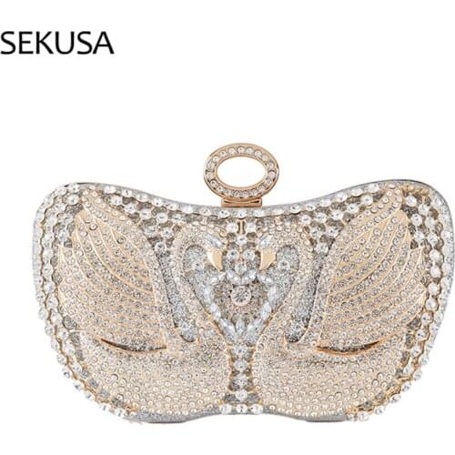 Animal Goose Women Evening Bags Diamonds Hollow Out Style Party Day Clutch Rhinestones Luxury Handbags