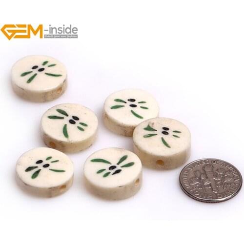 Gem-inside 17mm 12 pcs Large Coin Yellow White Carved Bone Cabochon Beads For Halloween Jewelry Making Beads DIY Beads Pendant