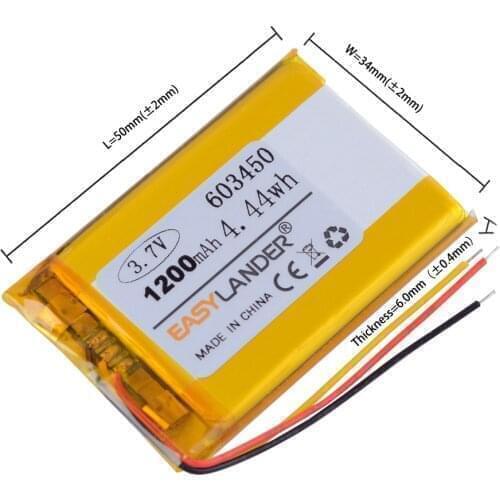 3 wires 3.7V 1200mAh 603450 Lithium Polymer LiPo Rechargeable Battery replacement for HS70 Corsair headset