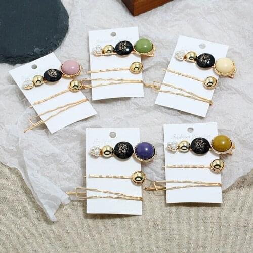 3 Pcs/Set Cute Crown Imitation Pearls Metal Geometric Hair Clip Barrettes for Women Weeding Hair Accessories Jewelry Gifts