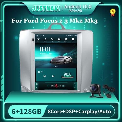 JUSTNAVI Tesla Style Car Radio For Ford Focus 2 3 Mk2 Mk3 2004-2011 Android 10.0 Multimedia Player Carplay Stereo BT No 2din DVD
