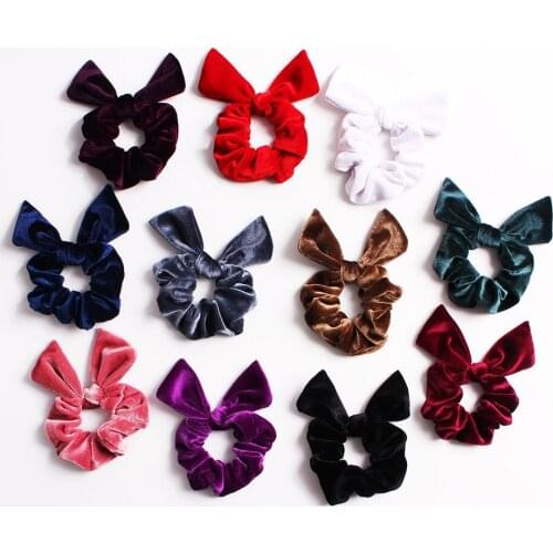 Bow Designs Cat Ear Pattern Velvet Scrunchies For Women Ponytail Cute Hair Ties Lady Winter Hair Accessories