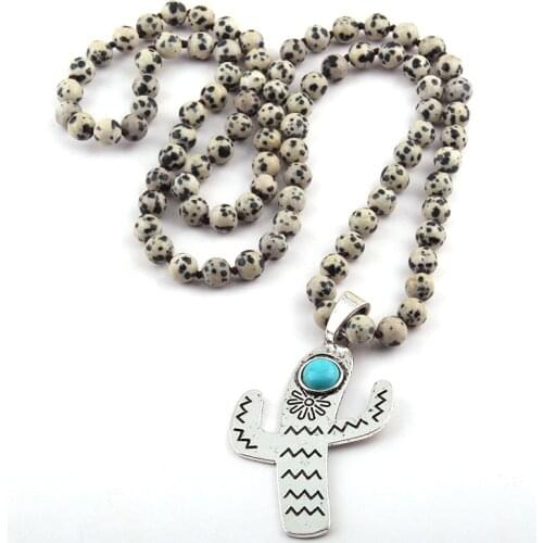 Free Shipping Bohemian Jewelry long knotted Halsband Cactus Charm Pendant Necklace For Women Statement Necklaces