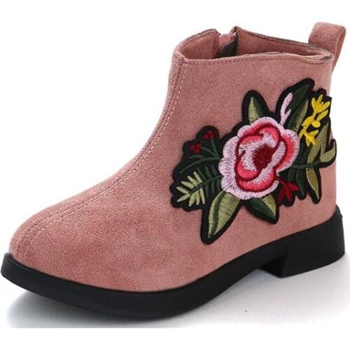 Girls Spring Autumn Embroidery Suede Leather Martin Boots For Teens Girls School Ankle Princess Boots New 5 6 8 9 10 12 13 Years