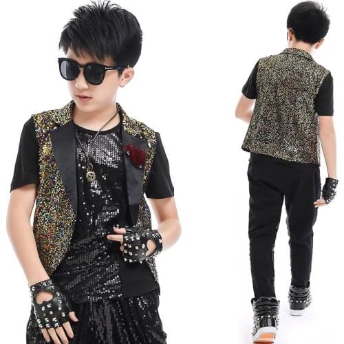 Kids Stage Dance Costume For Children Boys Tassel Sequins Suit Model Show Host Clothes Drums Performance Showdance Wear DQS2782