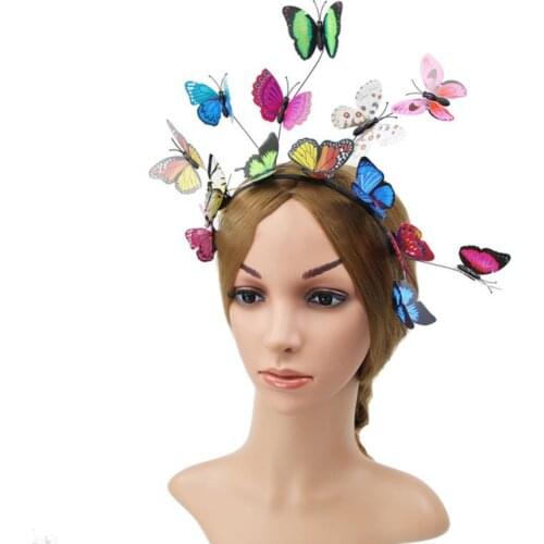Women Girls Forest Fairy Fascinator Headband Colorful Flutter Butterflies Insect Wild Hair Hoop Woodland Photo Headpiece