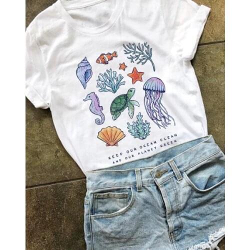 Keep Our Ocean Clean and our Plant Green T-Shirt Colored Fashion Clothing 100% Cotton Tumblr Tee Stylish Ocean Gift Camisetas