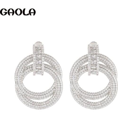 GAOLA Geometric Circle Ring Earrings Simple Three-dimensional Multi-layer Zircon Super Flash Luxury Exaggerated Earrings GLE9577