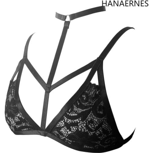 HANAERNES Black sexy lace body harness bra restrained shoulders holiday prom wearing steampunk gothic body strap underwear